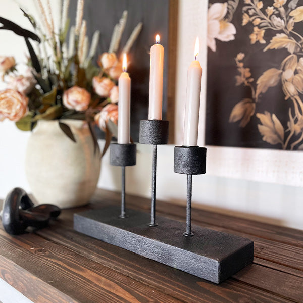 Distressed Black Metal Candle Holder – Rustic Farmhouse Taper Candle Holder