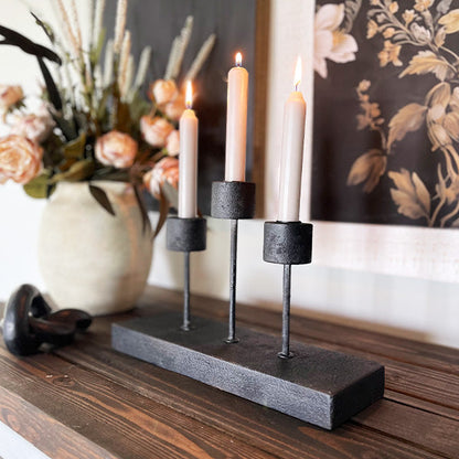 Distressed Black Metal Candle Holder – Rustic Farmhouse Taper Candle Holder