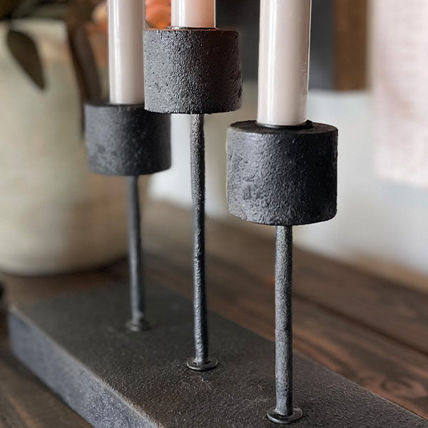Distressed Black Metal Candle Holder – Rustic Farmhouse Taper Candle Holder