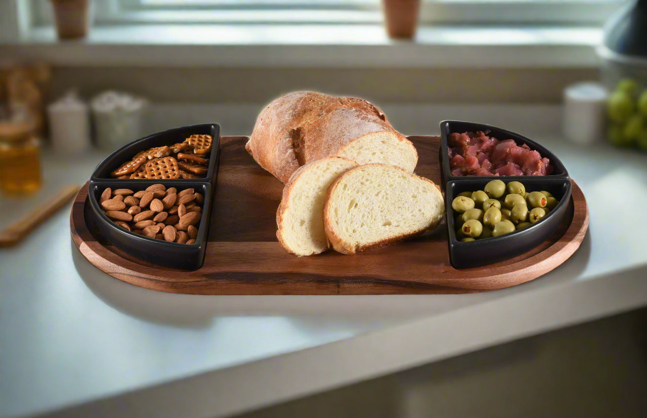 Charcuterie Board with 4 Ceramic Bowls
