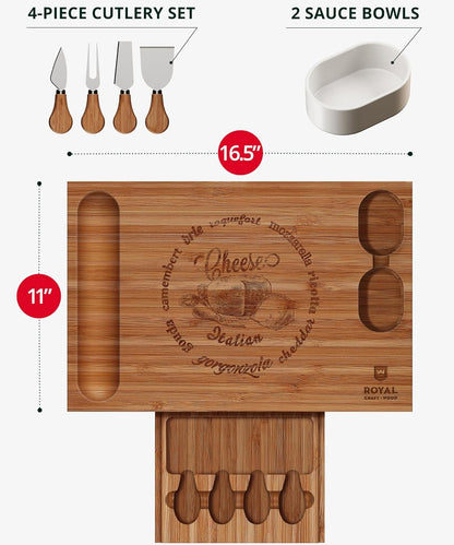 Cheese Board Set w/knives, 16.5“x11”, Brown