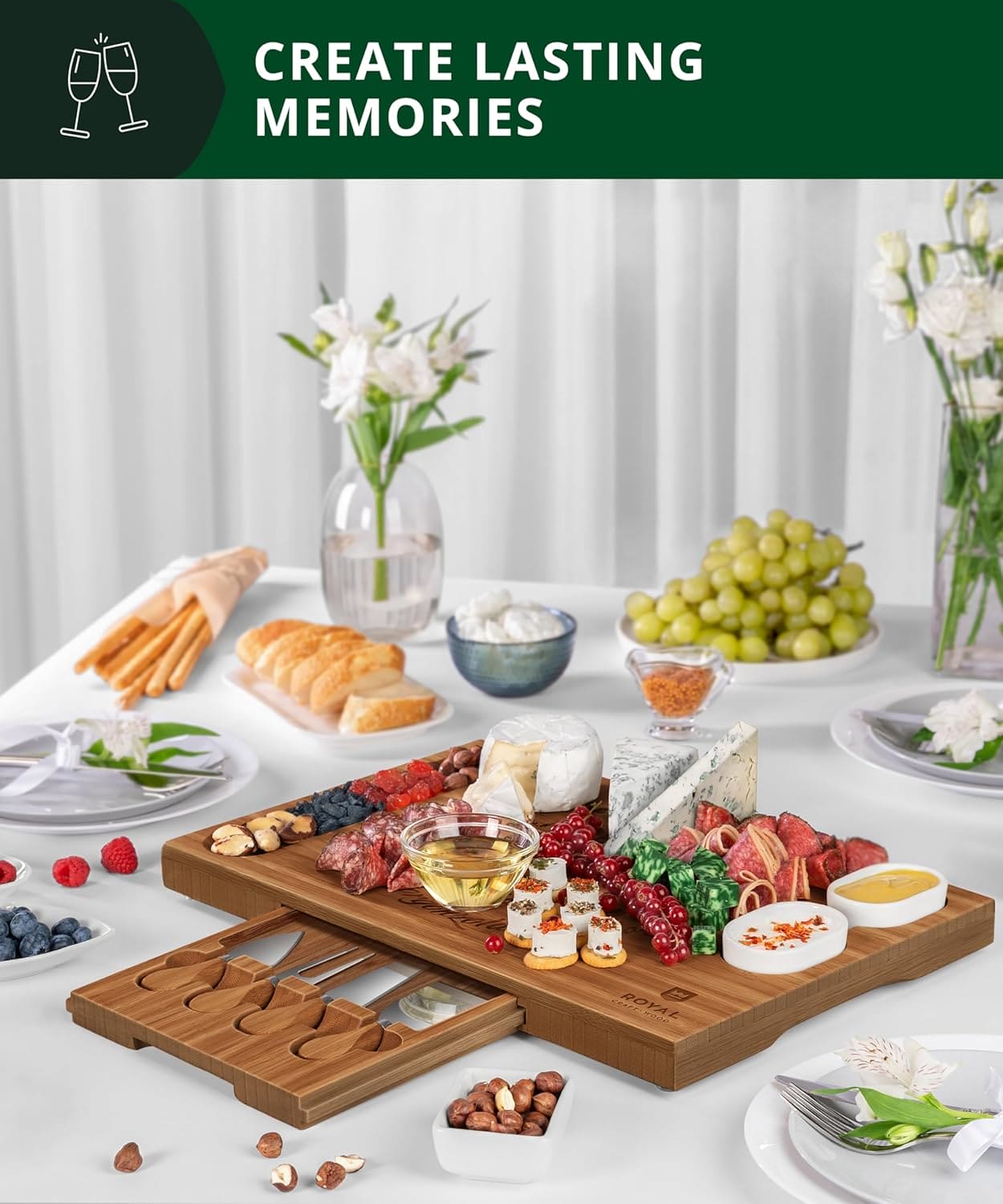 Cheese Board Set w/knives, 16.5“x11”, Brown