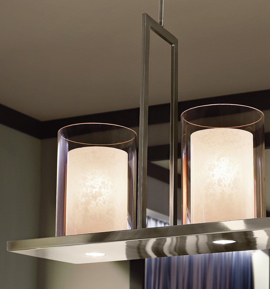Triad Collection 6-Light Linear Chandelier with Layered Glass Shades – Pewter Finish