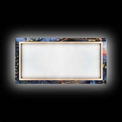 Coastal Christmas Porch Canvas Print with Surfboards