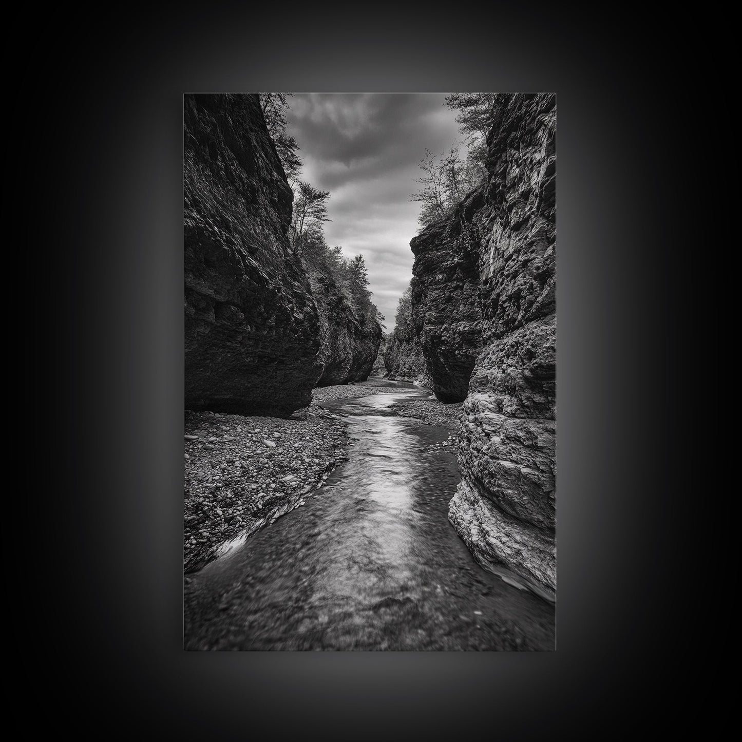 Canyon River, Rugged Path, Rock Walls, Adventure Nature, Framed Canvas Print