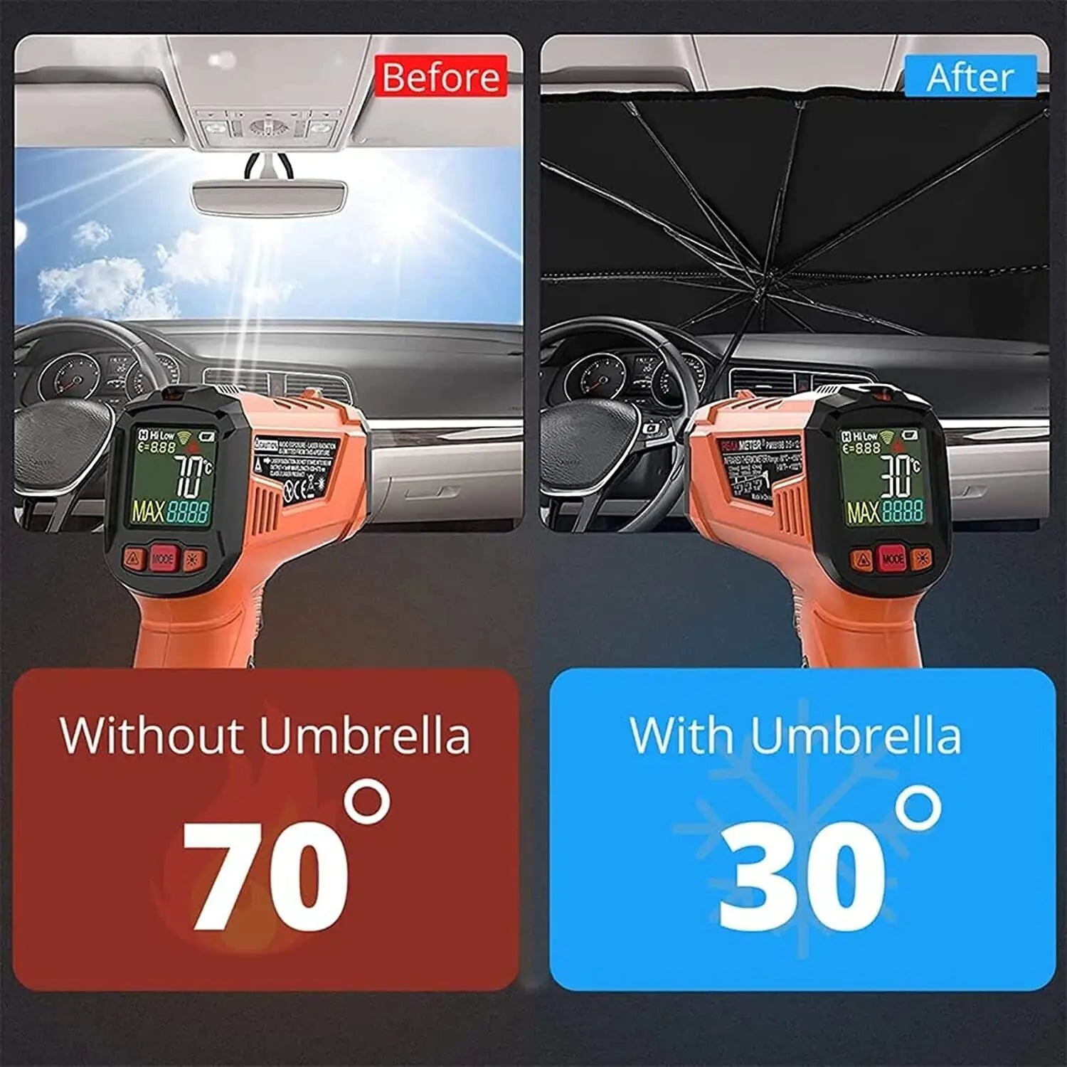51" Car Sun Shade Umbrella | Foldable Windshield Visor