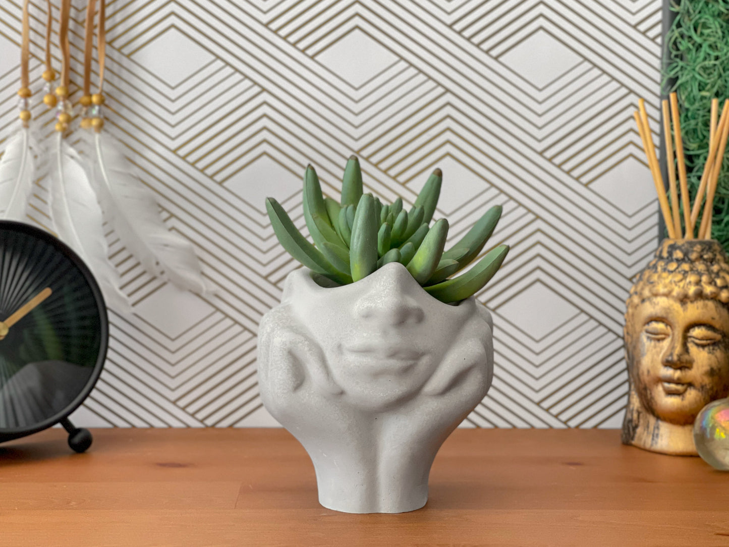 Handmade Concrete Face Planter – 4" Decorative Pot for Succulents & Small Plants