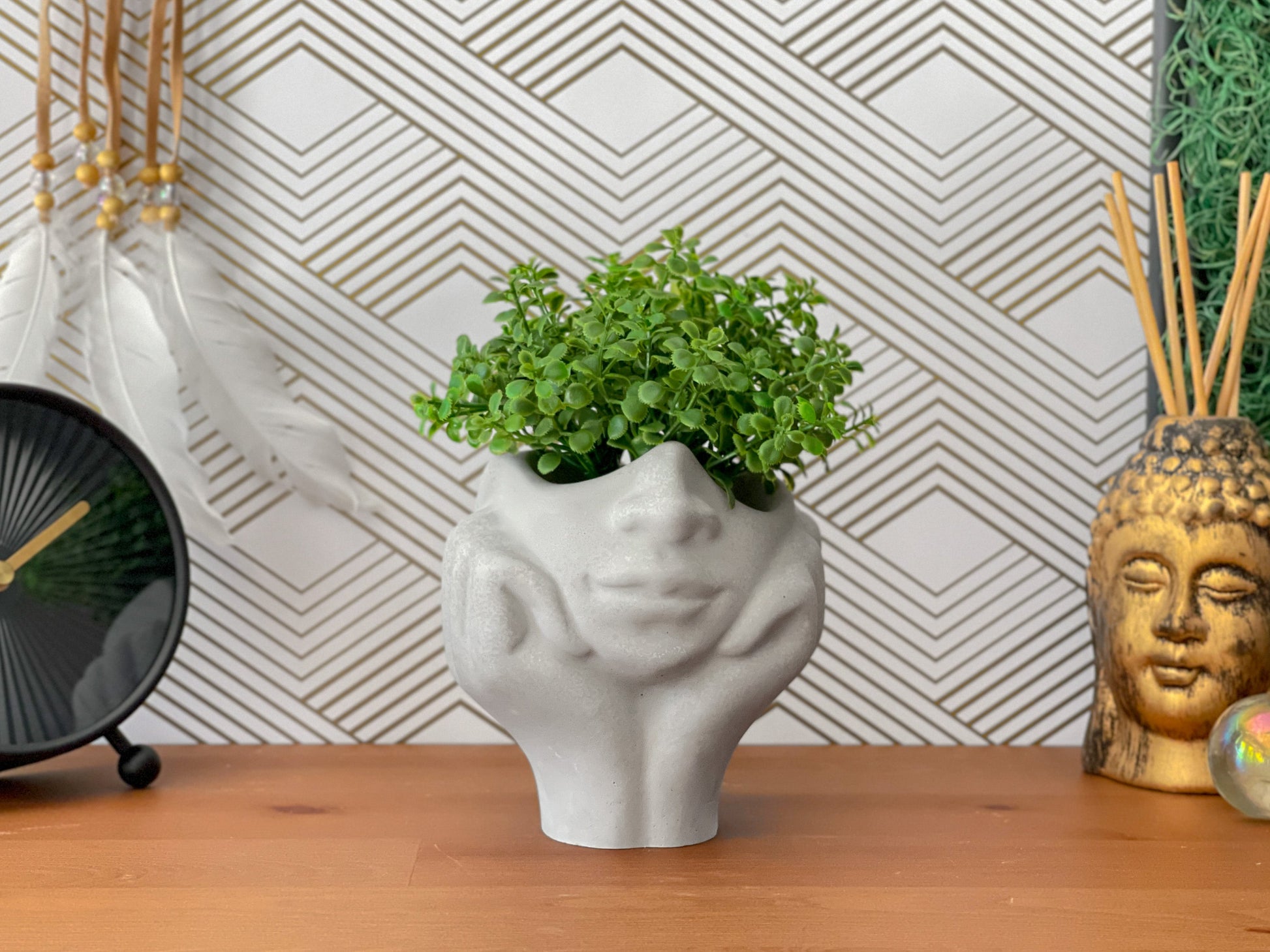 Handmade Concrete Face Planter – 4" Decorative Pot for Succulents & Small Plants