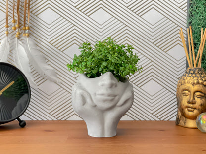 Handmade Concrete Face Planter – 4" Decorative Pot for Succulents & Small Plants
