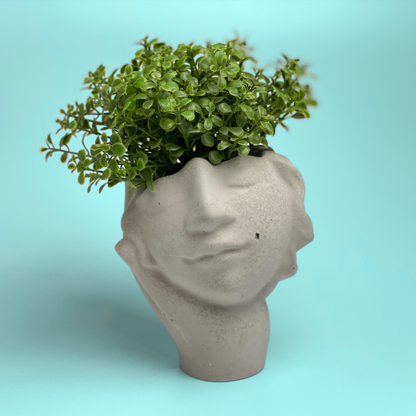 Concrete Face Planter – Handmade Modern Succulent Pot with Drainage Hole