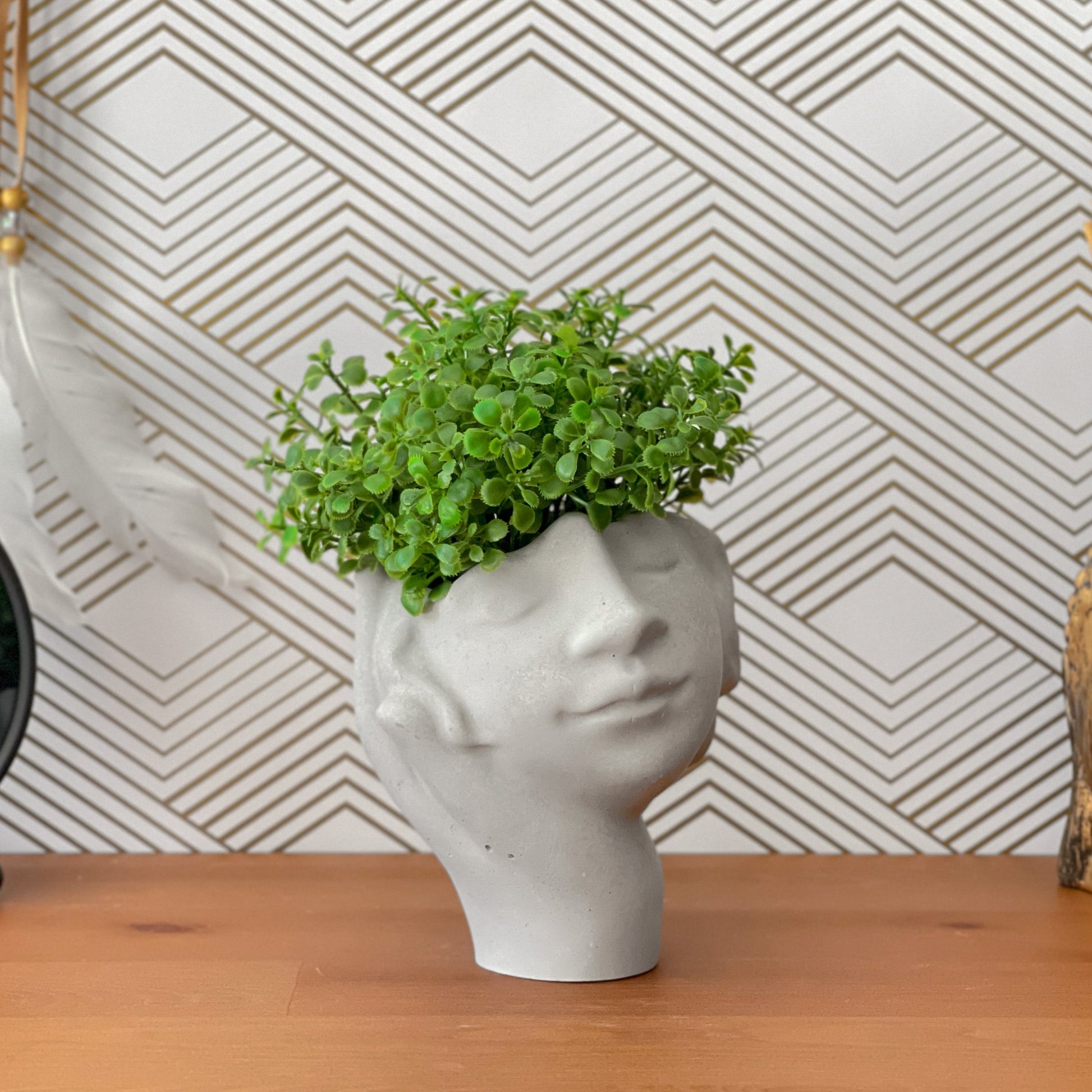 Concrete Face Planter – Handmade Modern Succulent Pot with Drainage Hole
