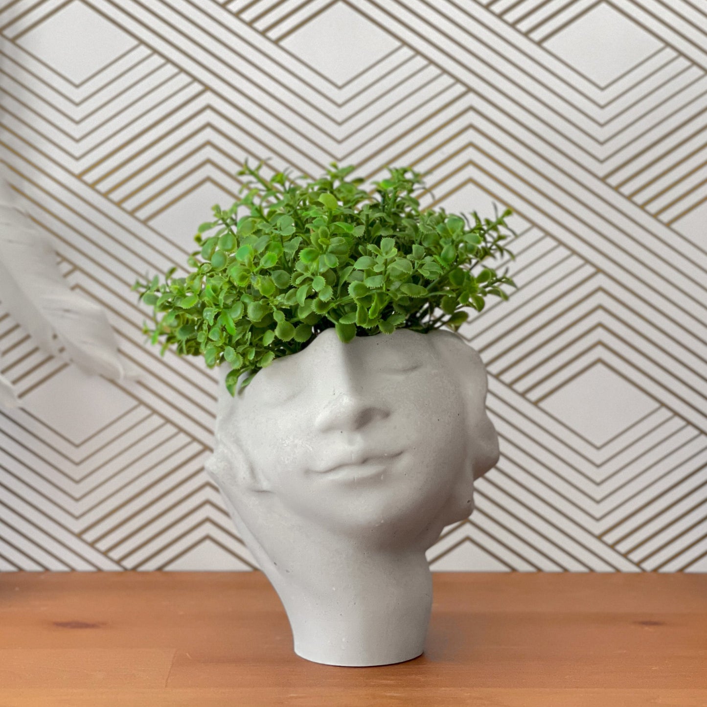 Concrete Face Planter – Handmade Modern Succulent Pot with Drainage Hole