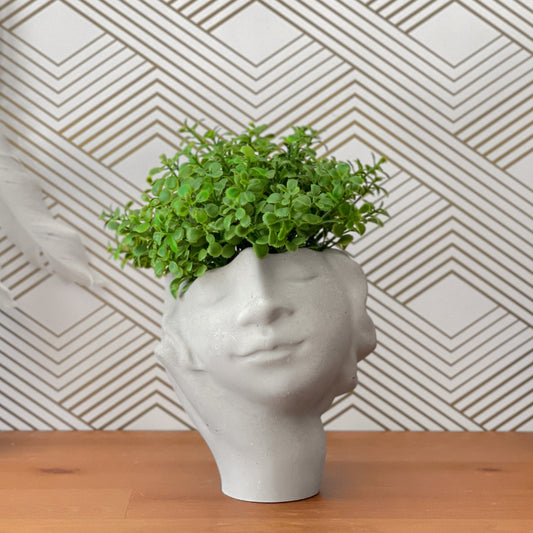 Concrete Face Planter – Handmade Modern Succulent Pot with Drainage Hole