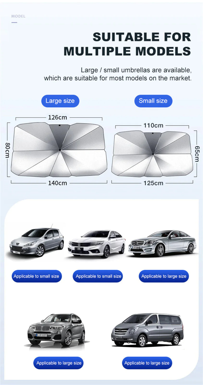 51" Car Sun Shade Umbrella | Foldable Windshield Visor