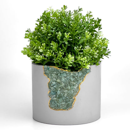 Handmade 6” Green Apatite Crystal & Concrete Geode Planter