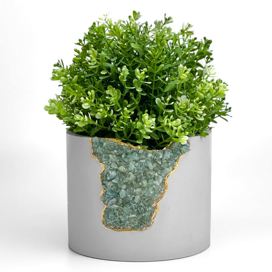Handmade 6” Green Apatite Crystal & Concrete Geode Planter