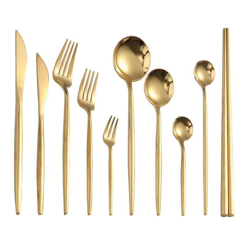 Gold Cutlery Set Forks Spoons Knives Tableware Steel Cutlery Set Stainless Steel Dinnerware Set Spoon Knife Fork Custom Logo