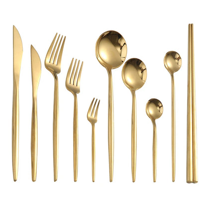 Gold Cutlery Set Forks Spoons Knives Tableware Steel Cutlery Set Stainless Steel Dinnerware Set Spoon Knife Fork Custom Logo