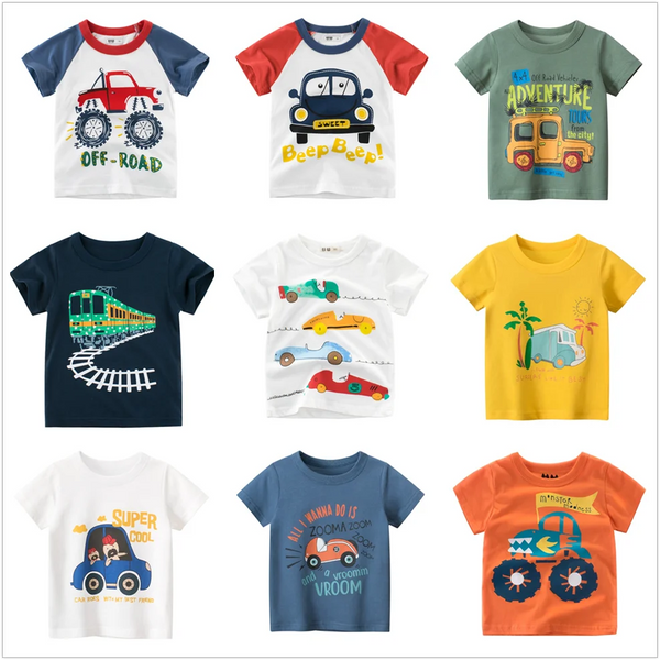 Kids Boys Clothes 100 Cotton Short Sleeve T Shirts Car Bus Cartoon