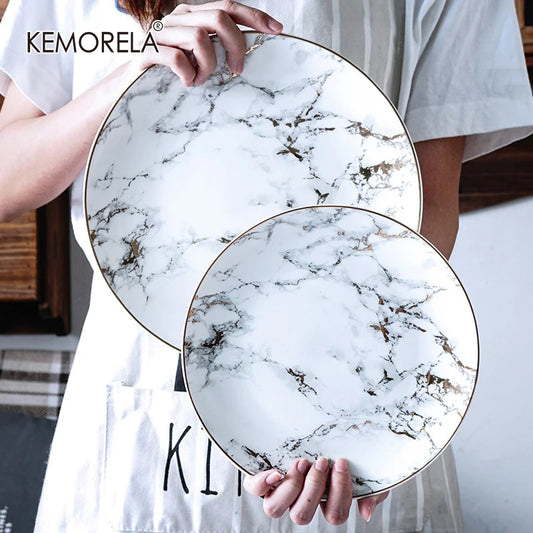 Nordic Marbled Plates | Golden Inlay Dinner & Dessert