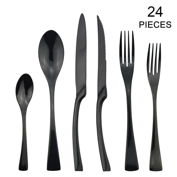 24pcs Set Stainless Steel Dinnerware Flatware Set Dinner Spoon Fork