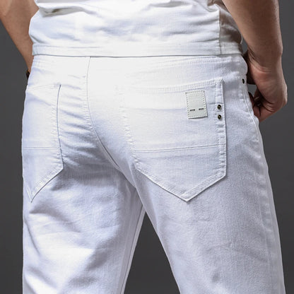 Men's Elastic Slim White Jeans - Korean Fashion Slim Fit Denim Trousers