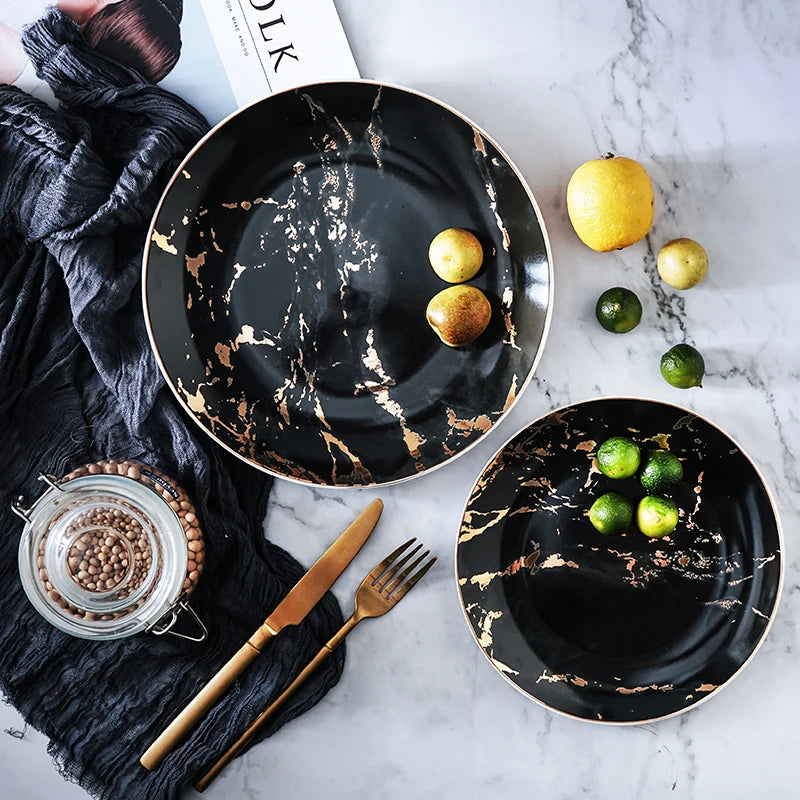 Nordic Marbled Plates | Golden Inlay Dinner & Dessert