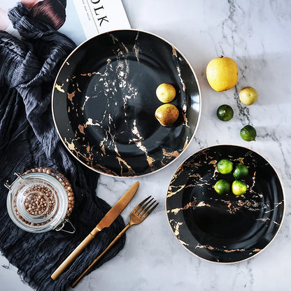 Nordic Marbled Plates | Golden Inlay Dinner & Dessert
