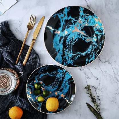 Nordic Marbled Plates | Golden Inlay Dinner & Dessert