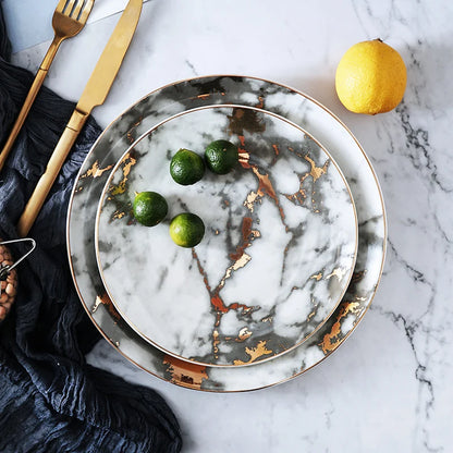 Nordic Marbled Plates | Golden Inlay Dinner & Dessert