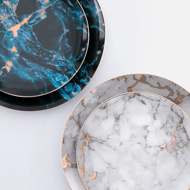 Nordic Marbled Plates | Golden Inlay Dinner & Dessert