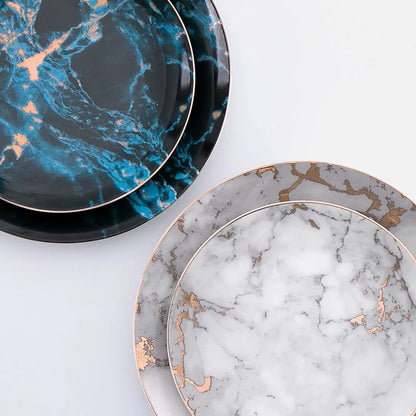 Nordic Marbled Plates | Golden Inlay Dinner & Dessert