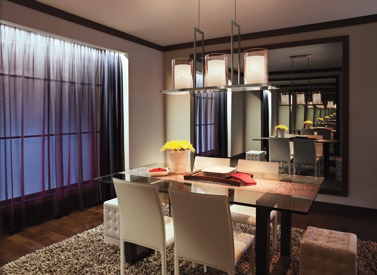 Triad Collection 6-Light Linear Chandelier with Layered Glass Shades – Pewter Finish
