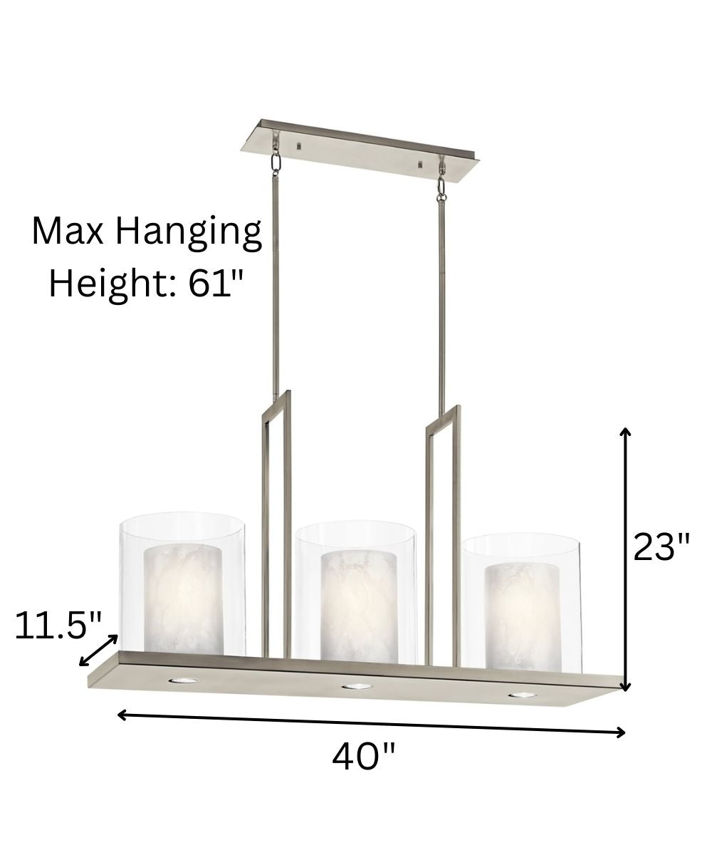 Triad Collection 6-Light Linear Chandelier with Layered Glass Shades – Pewter Finish