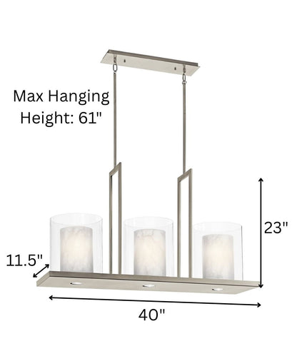 Triad Collection 6-Light Linear Chandelier with Layered Glass Shades – Pewter Finish