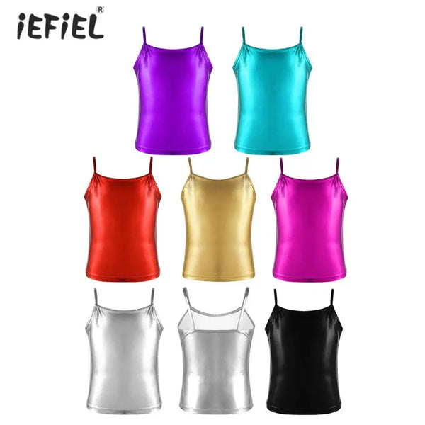 Kids Clothes Girls Shiny Metallic Camisole Tank Top Dance Costume