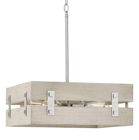 Hemsworth 4-Light 18"w Coastal Farmhouse Pendant Light Fixture Galvanized Bleached Oak Finish by Progress