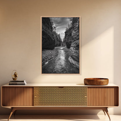 Canyon River, Rugged Path, Rock Walls, Adventure Nature, Framed Canvas Print