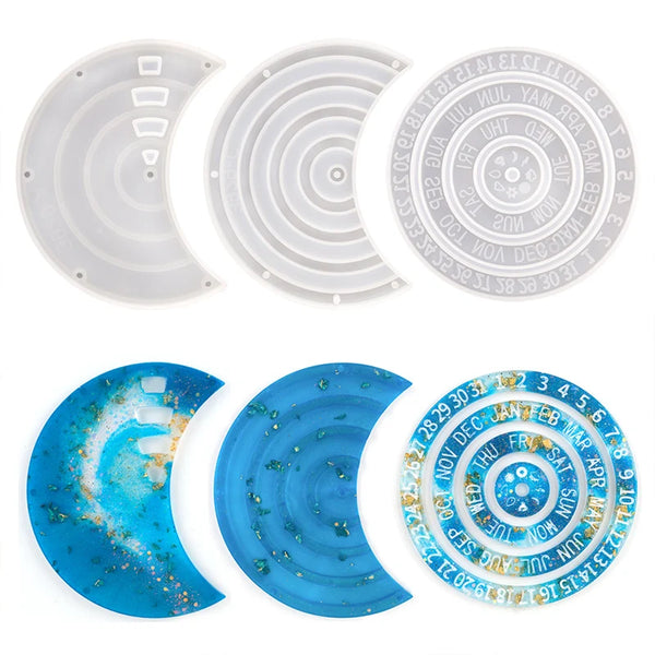 New Style Rotatable Moon Shape Calendar Resin Mold Silicone
