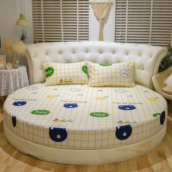 Cotton Fitted Sheet With Elastic Bands Bed Linen For Round Mattress