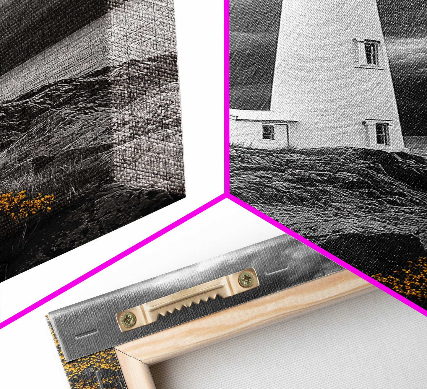 Red Beacon Lighthouse, Rocky Coast Light, Dramatic Storm Sky, Ocean Guide, Framed Canvas Print