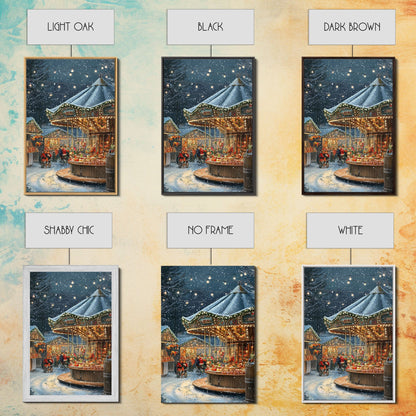 Snowy Night Market Carousel Framed Canvas Wall Decor