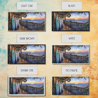 Coastal Christmas Porch Canvas Print with Surfboards