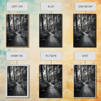 Fern Pathway, Enchanted Forest, Woodland Trail, Framed Canvas Print, Nature Walk Wall Art, Boho Bedroom Decor, Moody Landscape Style