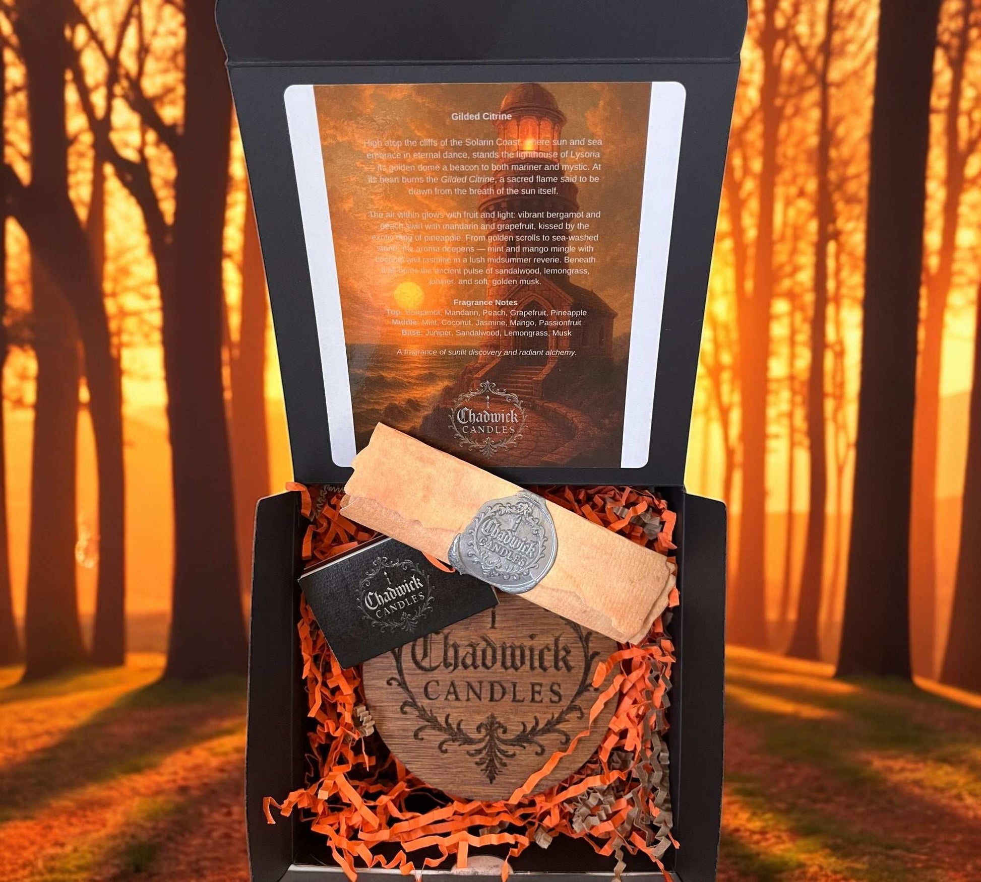 Gilded Citrine – Luxury Coconut Apricot Crème Candle with Wood Wick in Amber Glass
