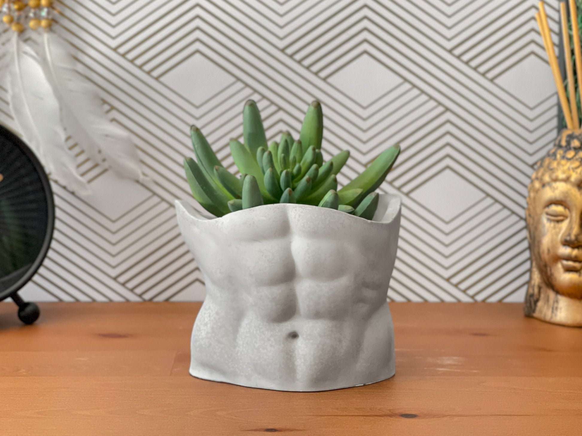 Male Torso Planter – Handmade Concrete Body Pot with Drainage Hole