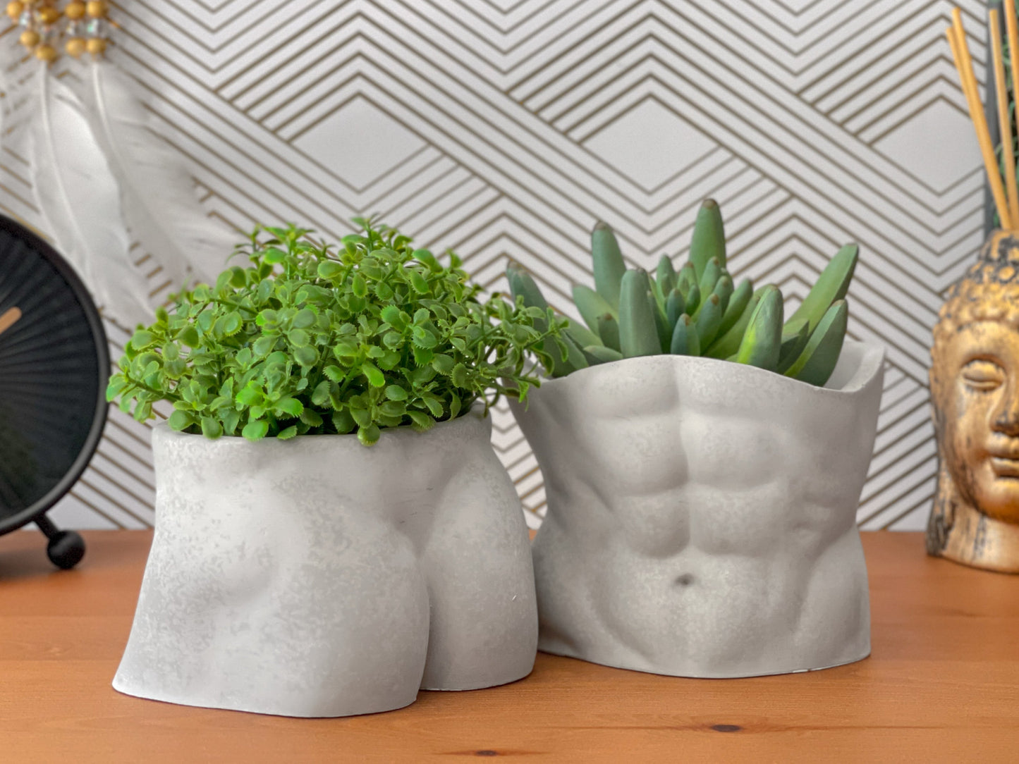 Male Torso Planter – Handmade Concrete Body Pot with Drainage Hole