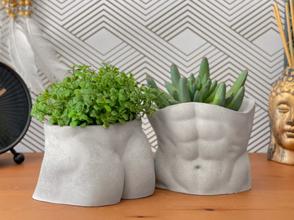 Male Torso Planter – Handmade Concrete Body Pot with Drainage Hole