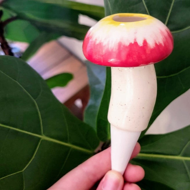 Hand-Crafted Mushroom Plant Watering Spike – Exclusive Mountain Mudworks Design