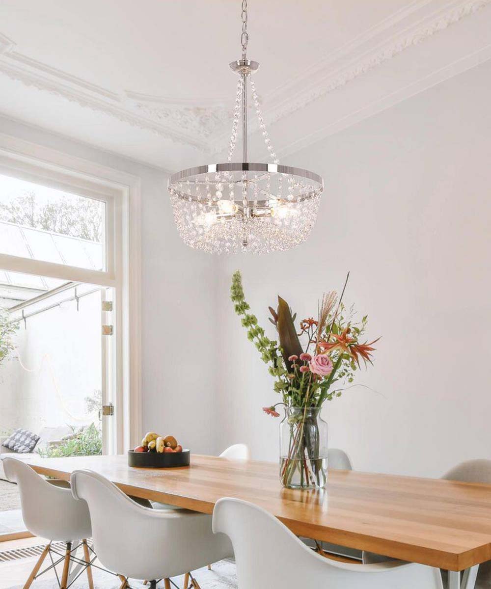 Alsy Bling 16" 4-Light Polished Nickel Chandelier with Crystal Glass Beads